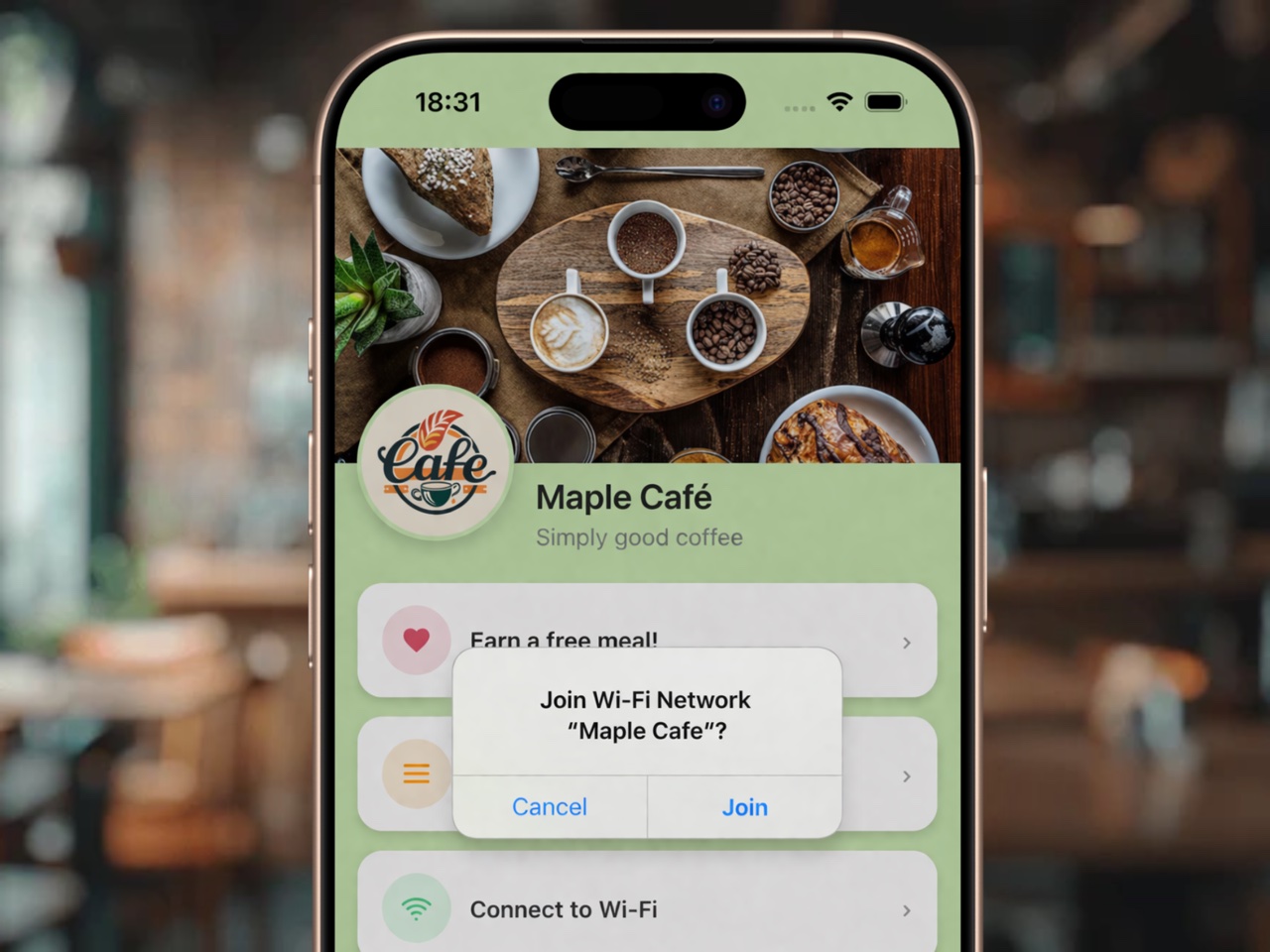 iPhone showing Candour one-tap Wi-Fi connection screen